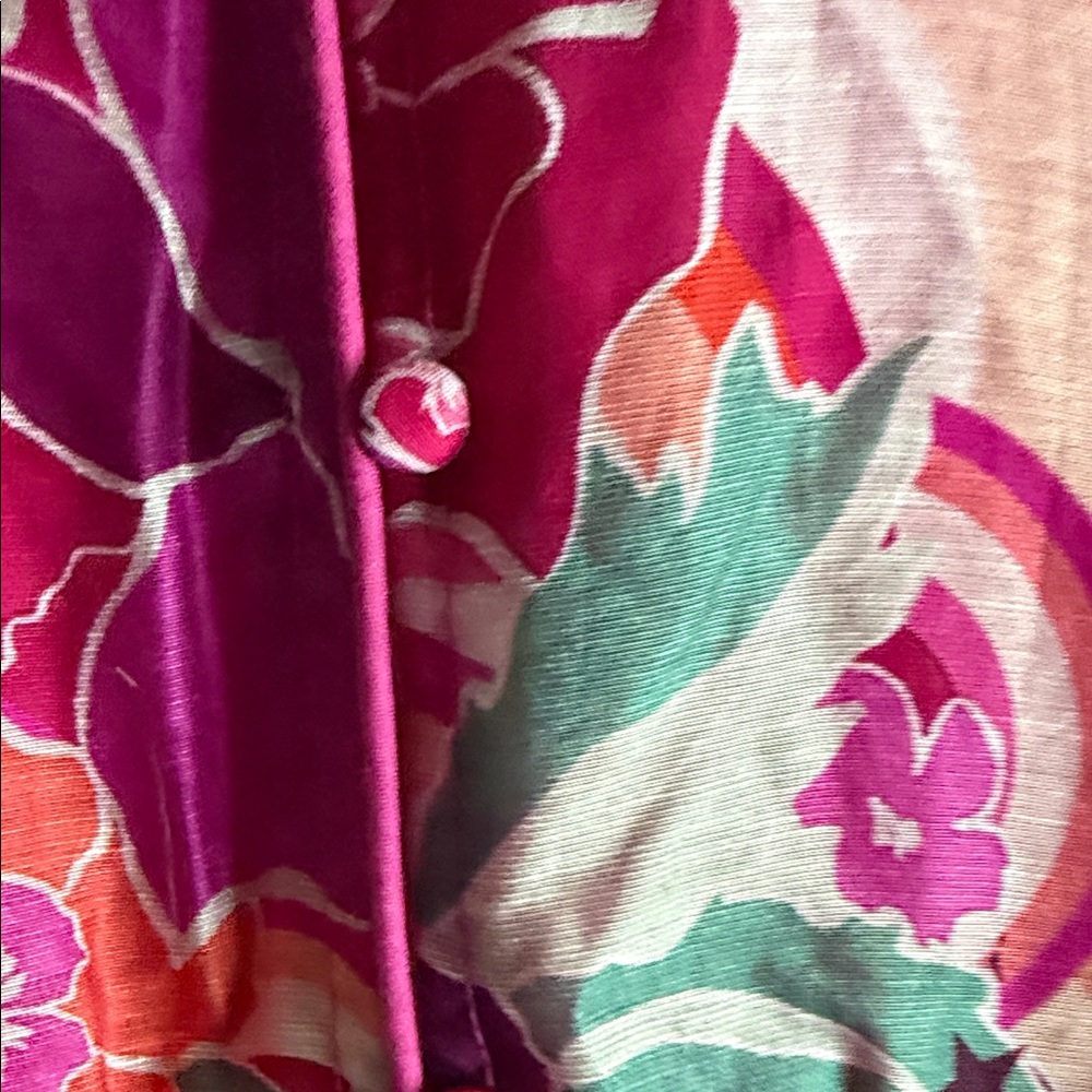 Ciebon Bright Fuchsia Floral Button-Front Midi Dress with Tie Waist - Picture 5 of 12